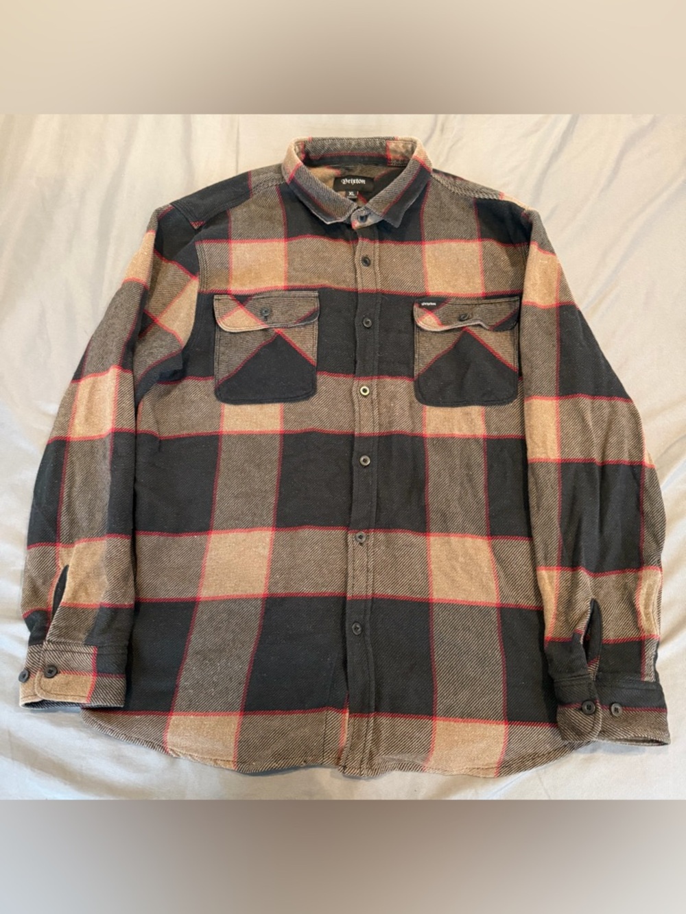 Brixton Flannel Shirt Mens Extra Large Black Brown Plaid Bowery Standard Fit